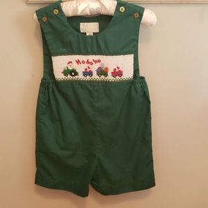 Christmas Santa Train smocked John John 2T